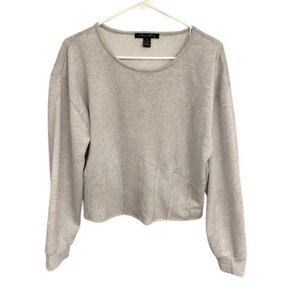 A Love Story Tops - 🤍 A Love Story Rhinestone Light Gray Long Sleeve Cropped Sweatshirt – Size XL